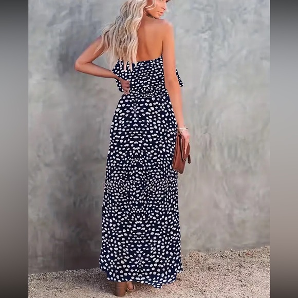 Boho dots drawstring waist tube maxi dress - Picture 13 of 16